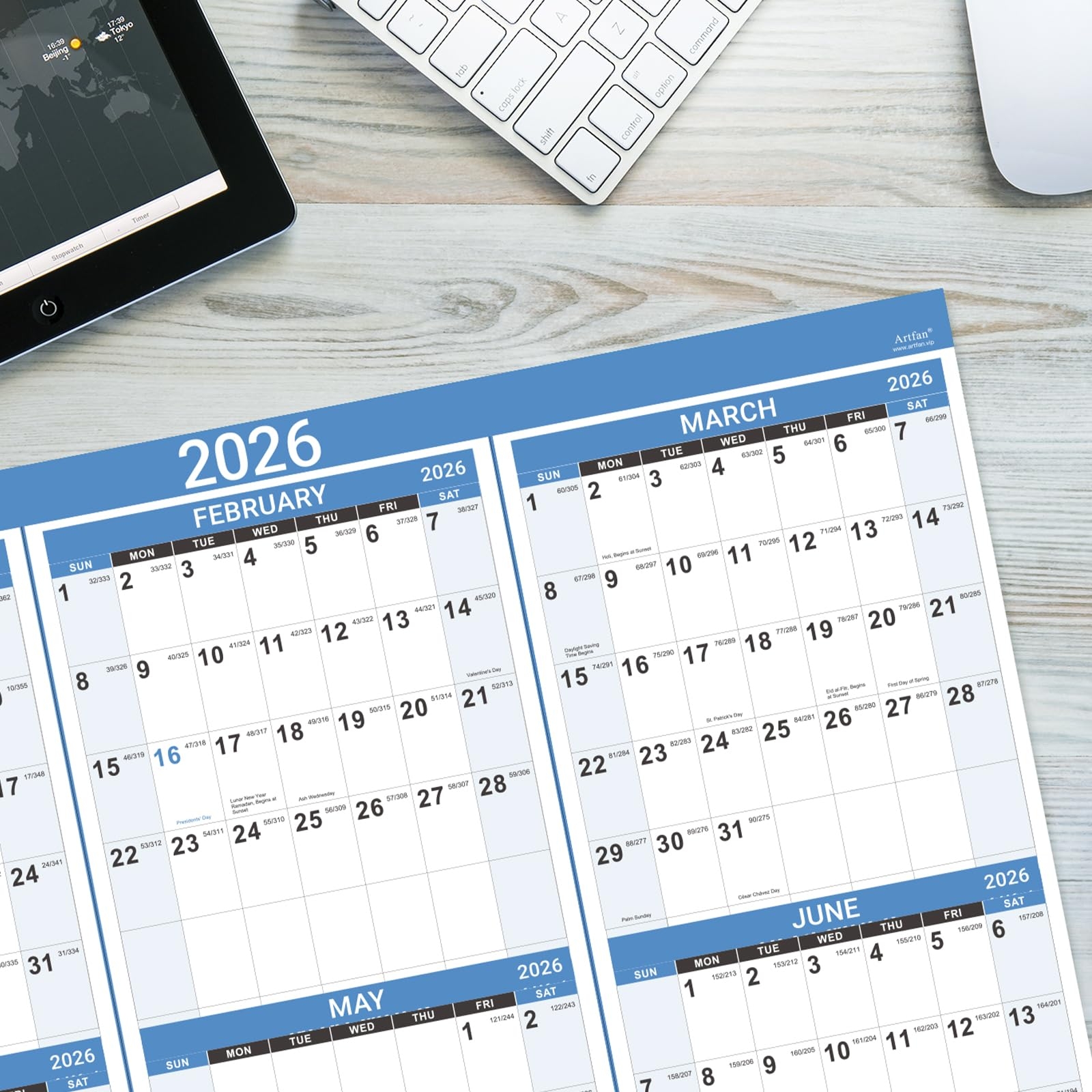 Amazon 2026 Yearly Wall Calendar 2026 Wall Calendar With Julian Date Jan 2026 Dec 2026 One Page For Organizing Premium Thick Paper Vertical Gift Pocket 34 8 X 22 8 Open Blue Office Products