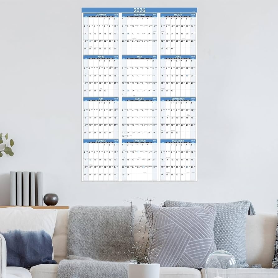 Amazon 2026 Yearly Wall Calendar 2026 Wall Calendar With Julian Date Jan 2026 Dec 2026 One Page For Organizing Premium Thick Paper Vertical Gift Pocket 34 8 X 22 8 Open Blue Office Products