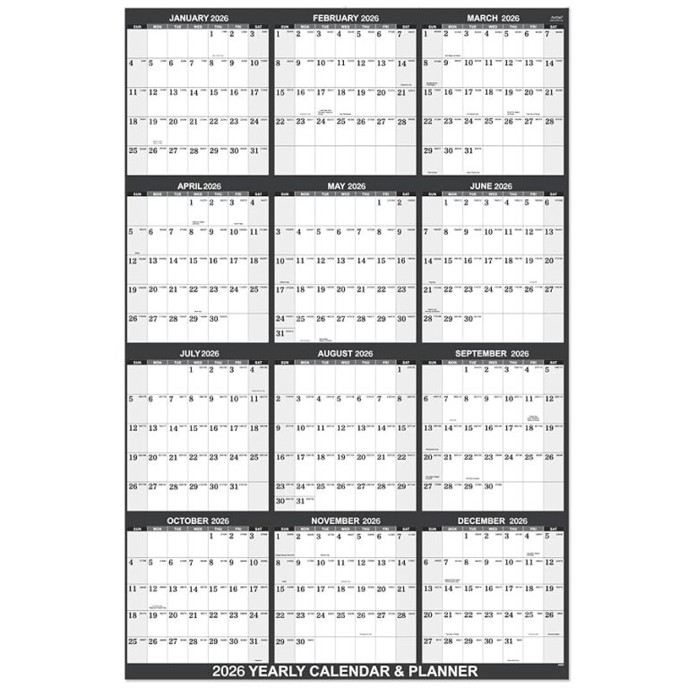 Amazon 2026 Yearly Wall Calendar 2026 Wall Calendar With Julian Date Jan 2026 Dec 2026 One Page For Organizing Premium Thick Paper Vertical Gift Pocket 34 8 X 22 8 Open Grey Office Products