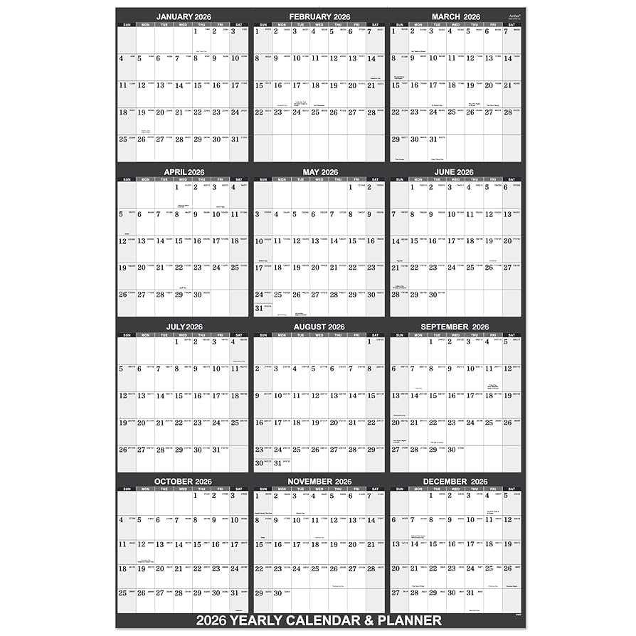 Amazon 2026 Yearly Wall Calendar 2026 Wall Calendar With Julian Date Jan 2026 Dec 2026 One Page For Organizing Premium Thick Paper Vertical Gift Pocket 34 8 X 22 8 Open Grey Office Products