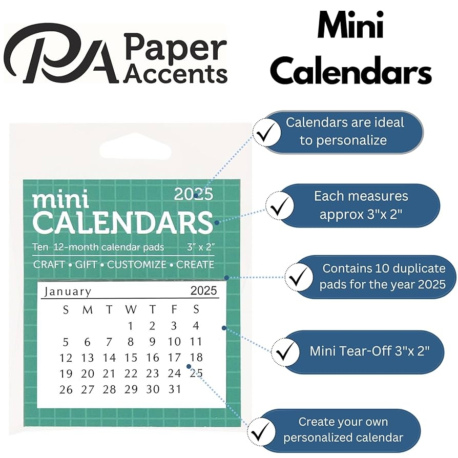 Amazon Accent Design Paper Accents Mini Calendar Tear Off 3x2 10 Sets Dated 2025 Small Calendar Compact 2025 Planner Mini Desk Calendar Office Products