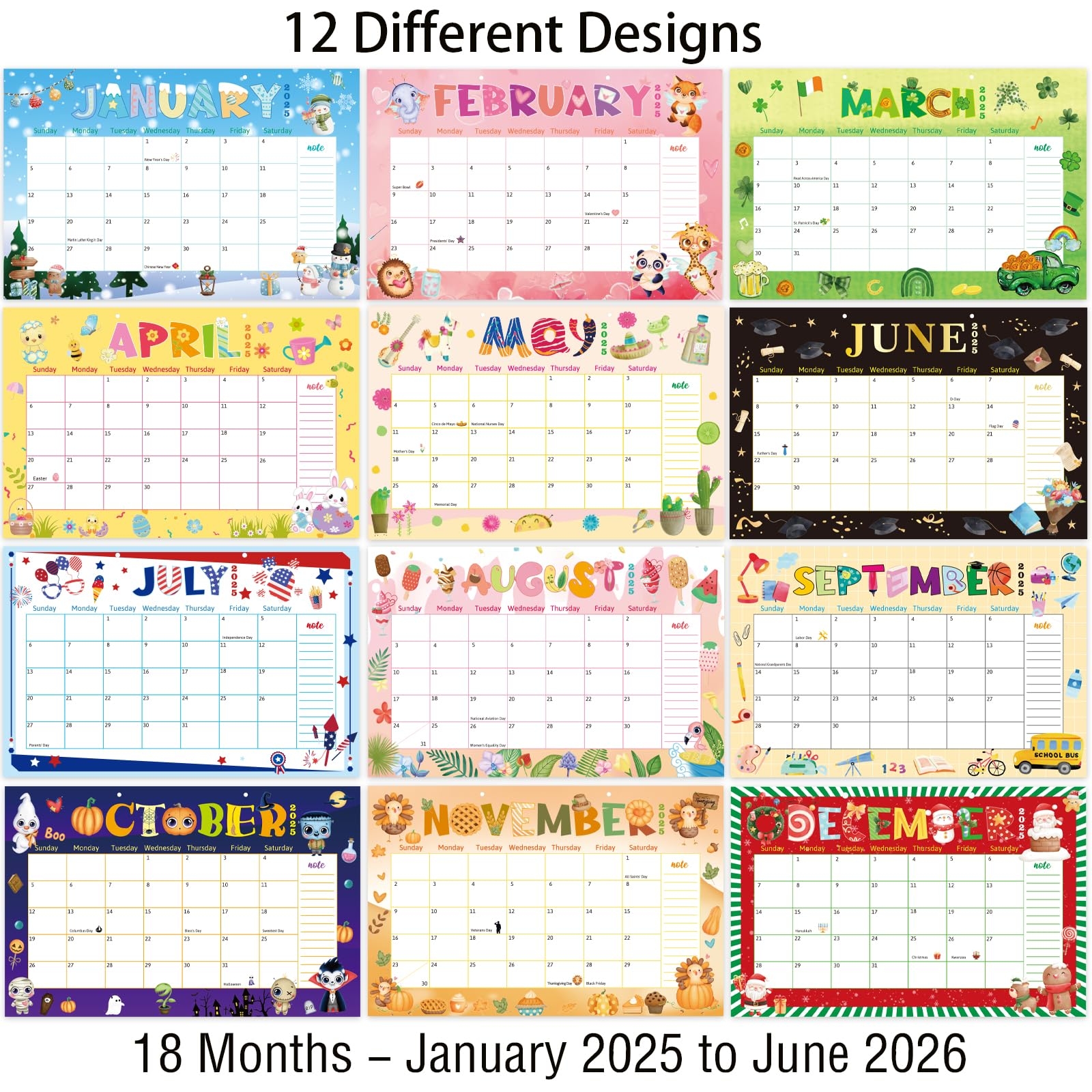 Amazon Desk Calendar 2025 2026 Colorful Desk Wall Calendar From January 2025 To June 2026 18 Monthly Calendar With Hanging Rope Notes Home School Office Office Products