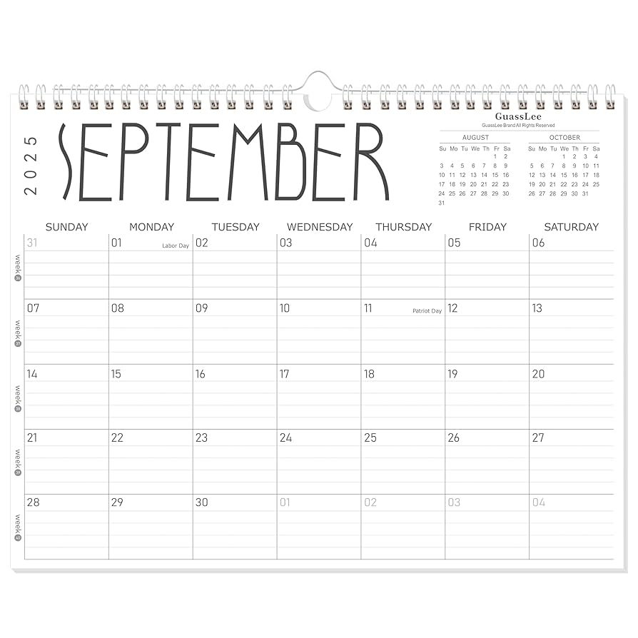 Amazon GuassLee 2025 Wall Calendar 12 Monthly Calendar From September 2025 To August 2026 14 X 11 2025 2026 Hanging Calendar With Spiral Binding Week Numbers For School Home Office Planning Organizing Office Products