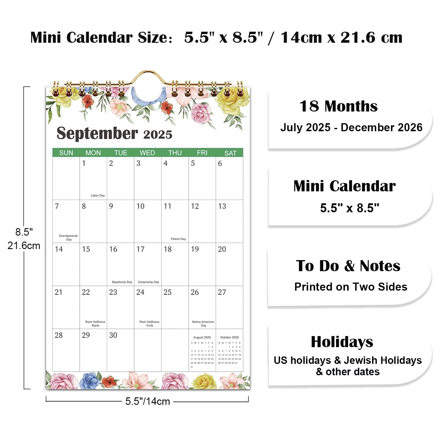 Amazon Mini Calendar 2025 2026 18 Month Small Wall Calendar From July 2025 To December 2026 5 5 X 8 5 Small Calendar 2025 2026 For Desk Kitchen RVs Bulletin Board Or Fridge Office Products