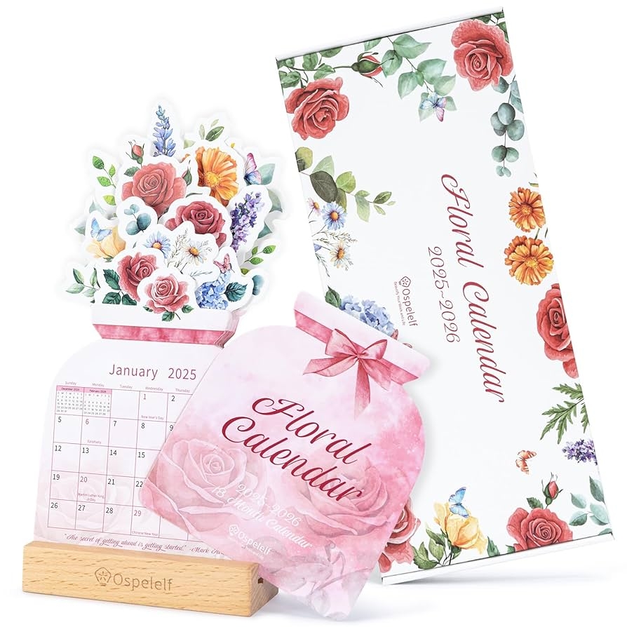 Amazon Ospelelf Floral Desk Calendar 2025 2026 Mini Pink Standing Motivational Rose Decorative Calendars 18 Months From January 2025 To June 2026 Home Office Decor Desk Accessories Office Products