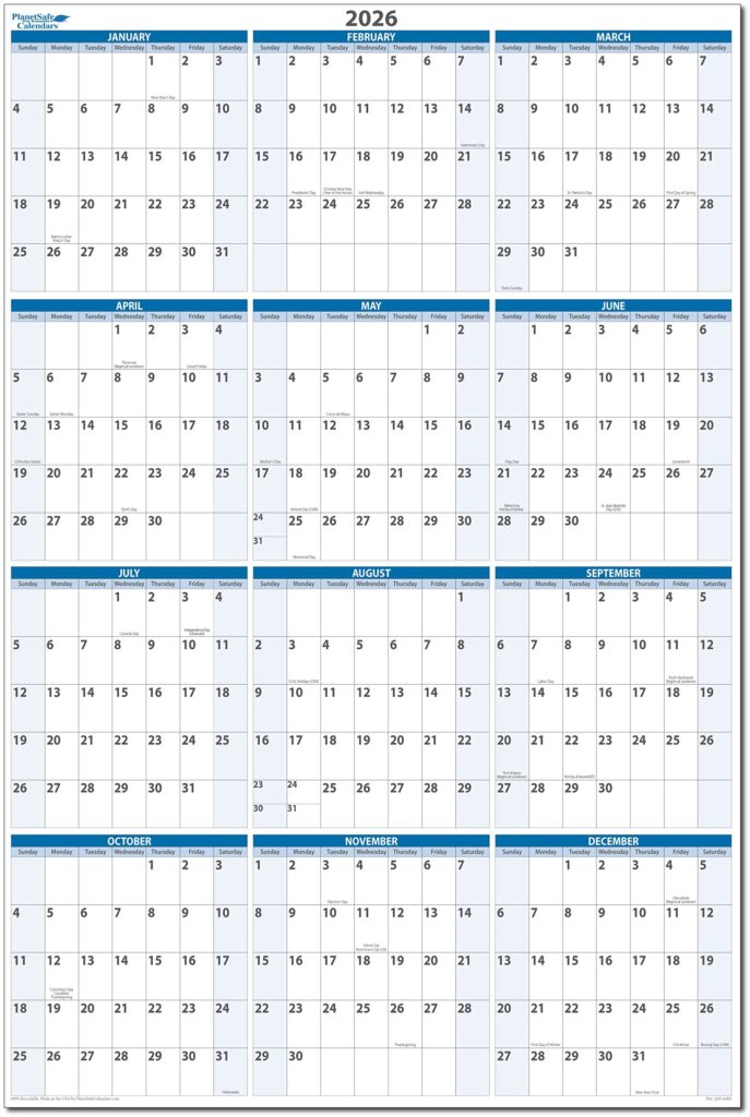 Amazon PlanetSafe Calendars 2026 Annual 56 Tall X 36 Wide 12 Month Vertical Sky Blue Wet Dry Erasable Wall Calendar Yearly Planner Complete With Marker Eraser And Marker Snap in Holder