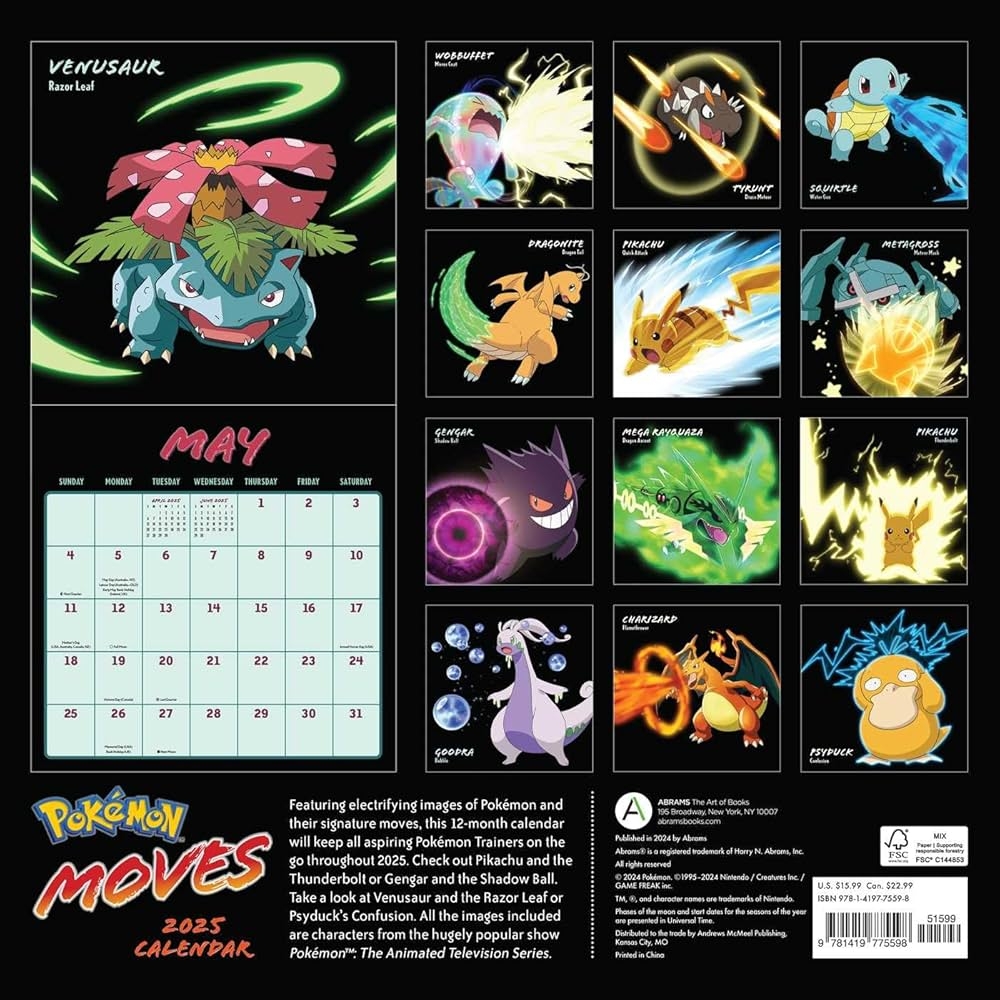 Amazon Pok mon Moves 2025 Wall Calendar 9781419775598 Pok mon Books