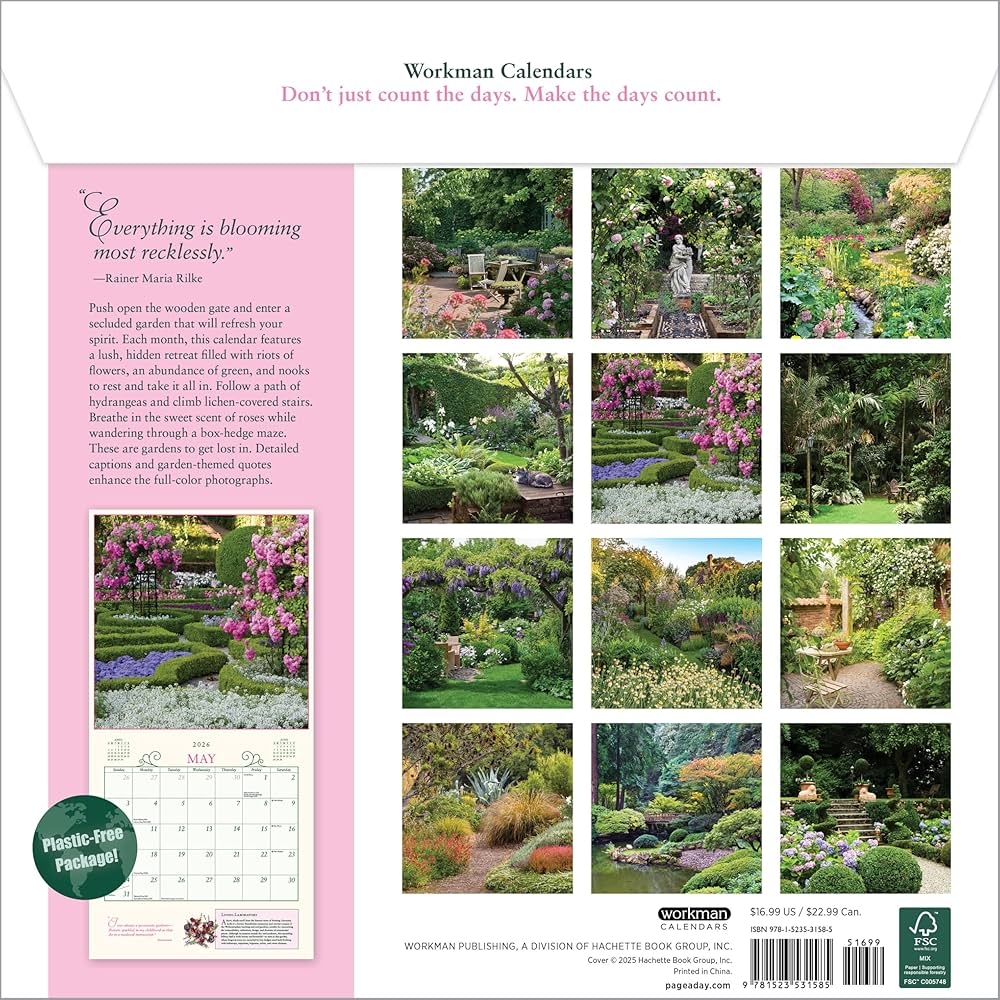 Amazon Secret Garden Wall Calendar 2026 9781523531585 Workman Calendars Books