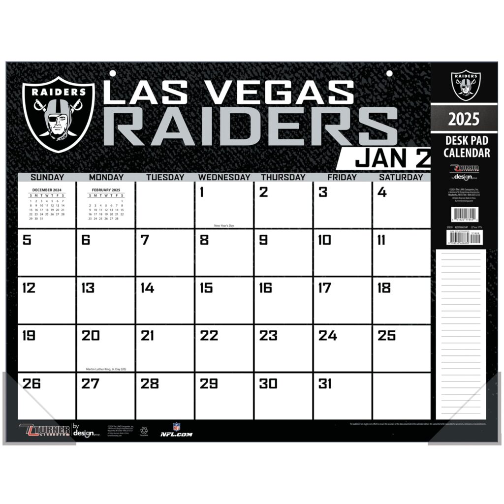 Amazon TURNER SPORTS Las Vegas Raiders 2025 22x17 Desk Calendar 25998061547 Office Products