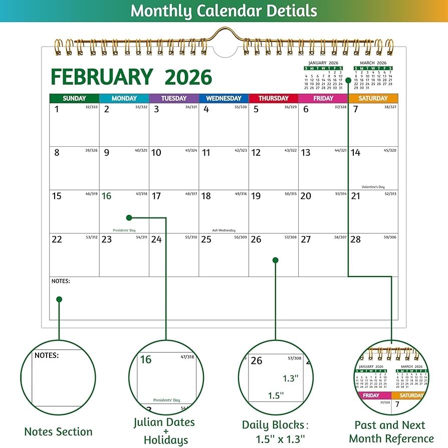 Amazon Wall Calendar 2025 2026 Apr 2025 Dec 2026 21 Months Calendar 11 X 8 5 In Small Monthly Calendar 2025 2026 Wall With Thick Paper Holidays Julian Dates Notes Colorful Design Office Products