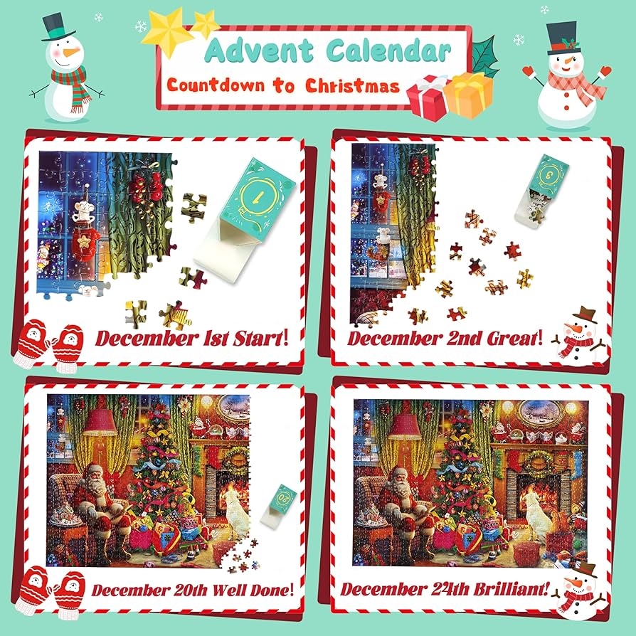 Amazon Wowok Advent Calendar 2025 Jigsaw Puzzles Christmas By The Fireplace Holiday Puzzles For Adults Kids 24 Parts 1008 Pieces Jigsaw Puzzles Gift For Countdown To Christmas Home Kitchen