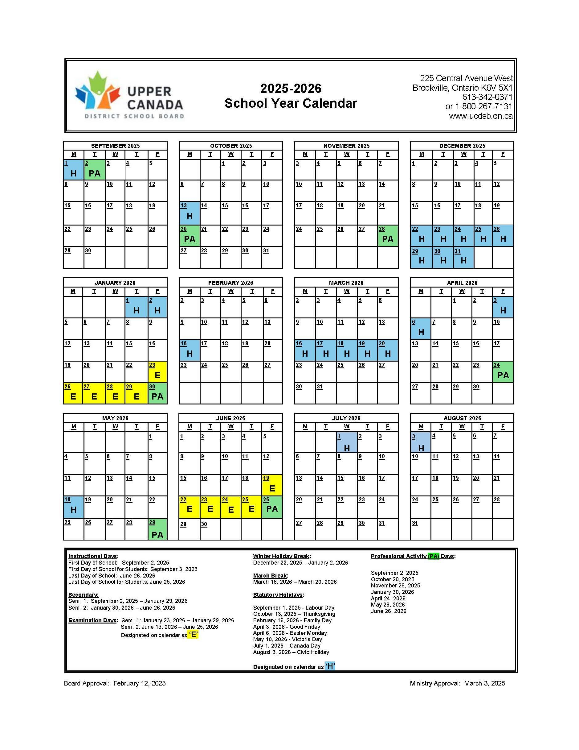 Approved 2025 2026 School Year Calendar Upper Canada District School Board Approved 2025 2026 School Year Calendar Upper Canada District School Board