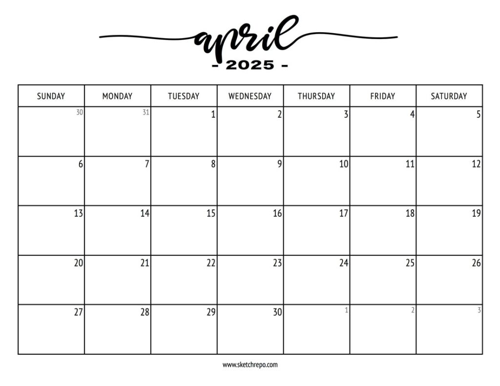 April 2025 Calendar Sketch Repo