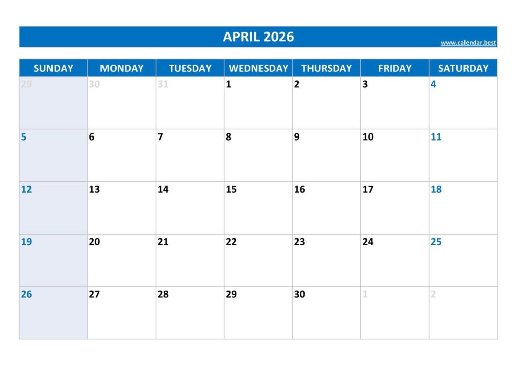 April 2026 Calendar Calendar best