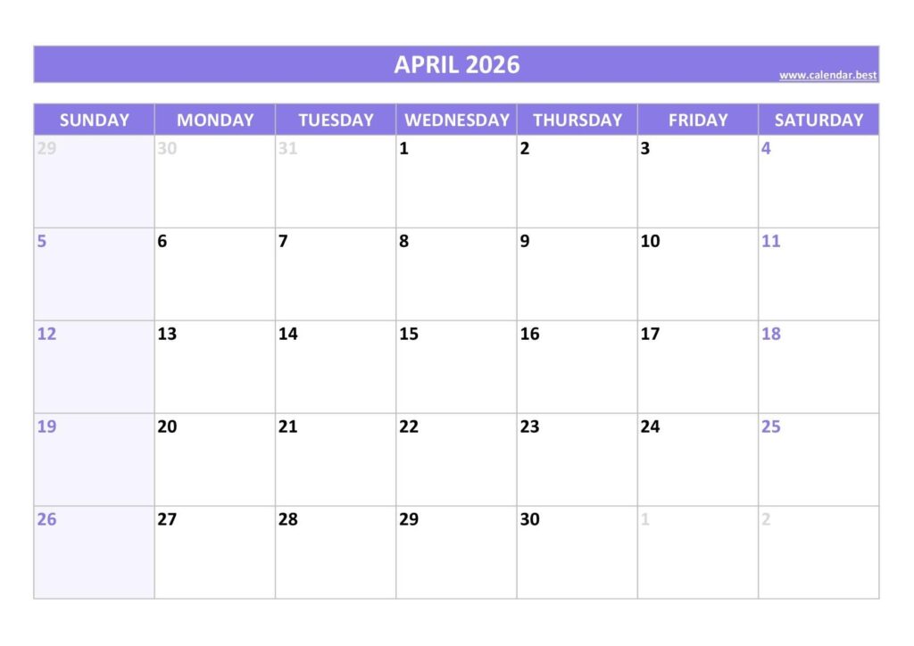April 2026 Calendar Calendar best