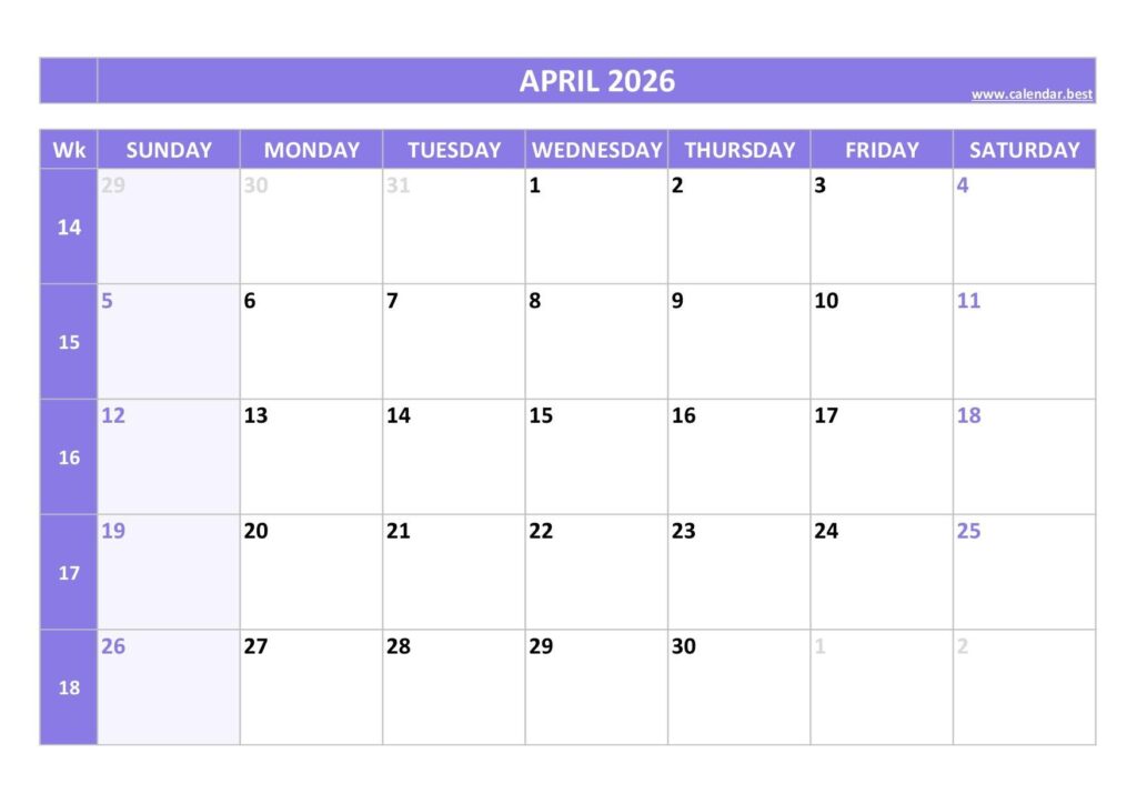 April 2026 Calendar Calendar best