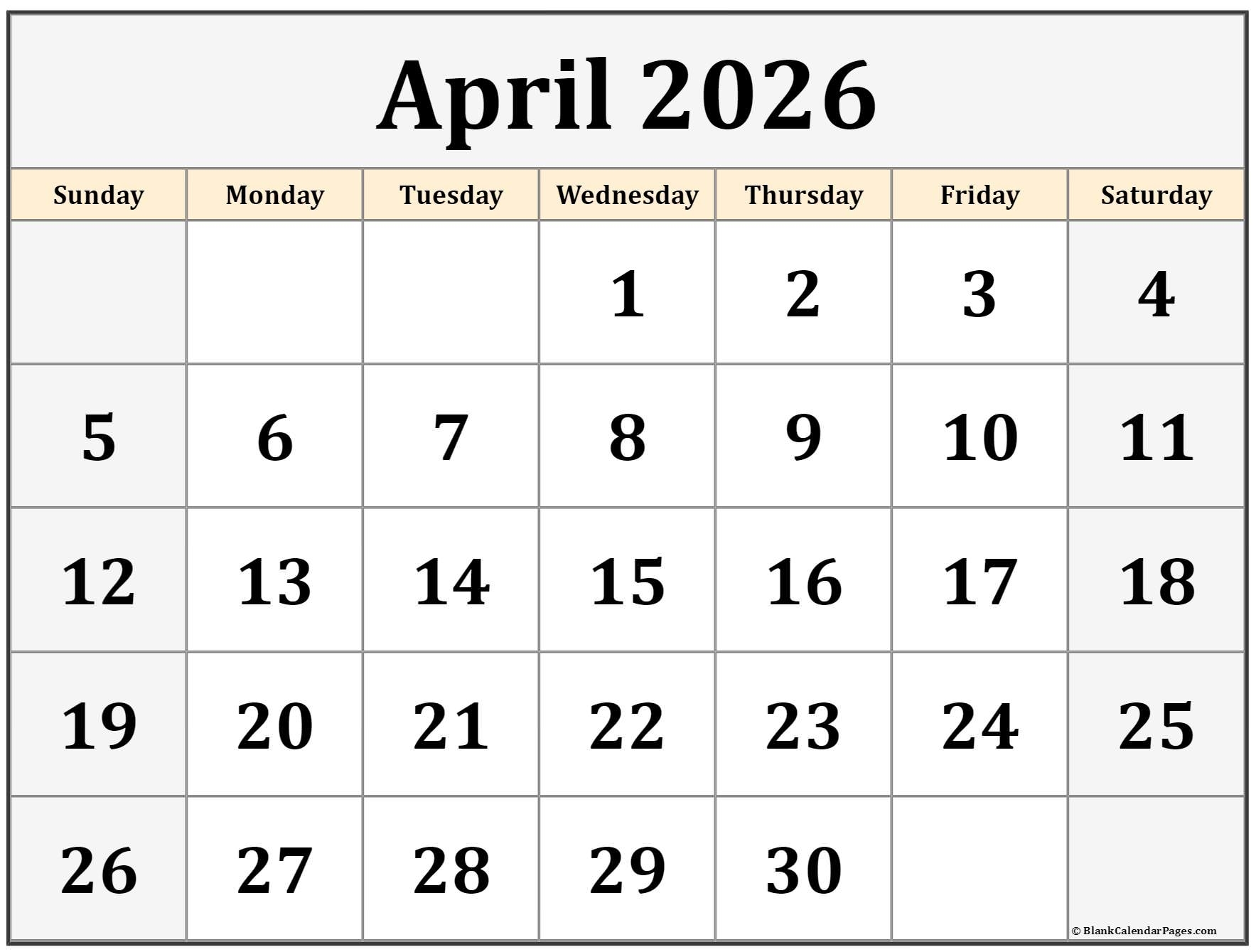 April 2026 Calendar Free Printable Calendars