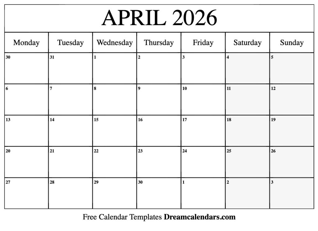 April 2026 Calendar Free Printable With Holidays And Observances