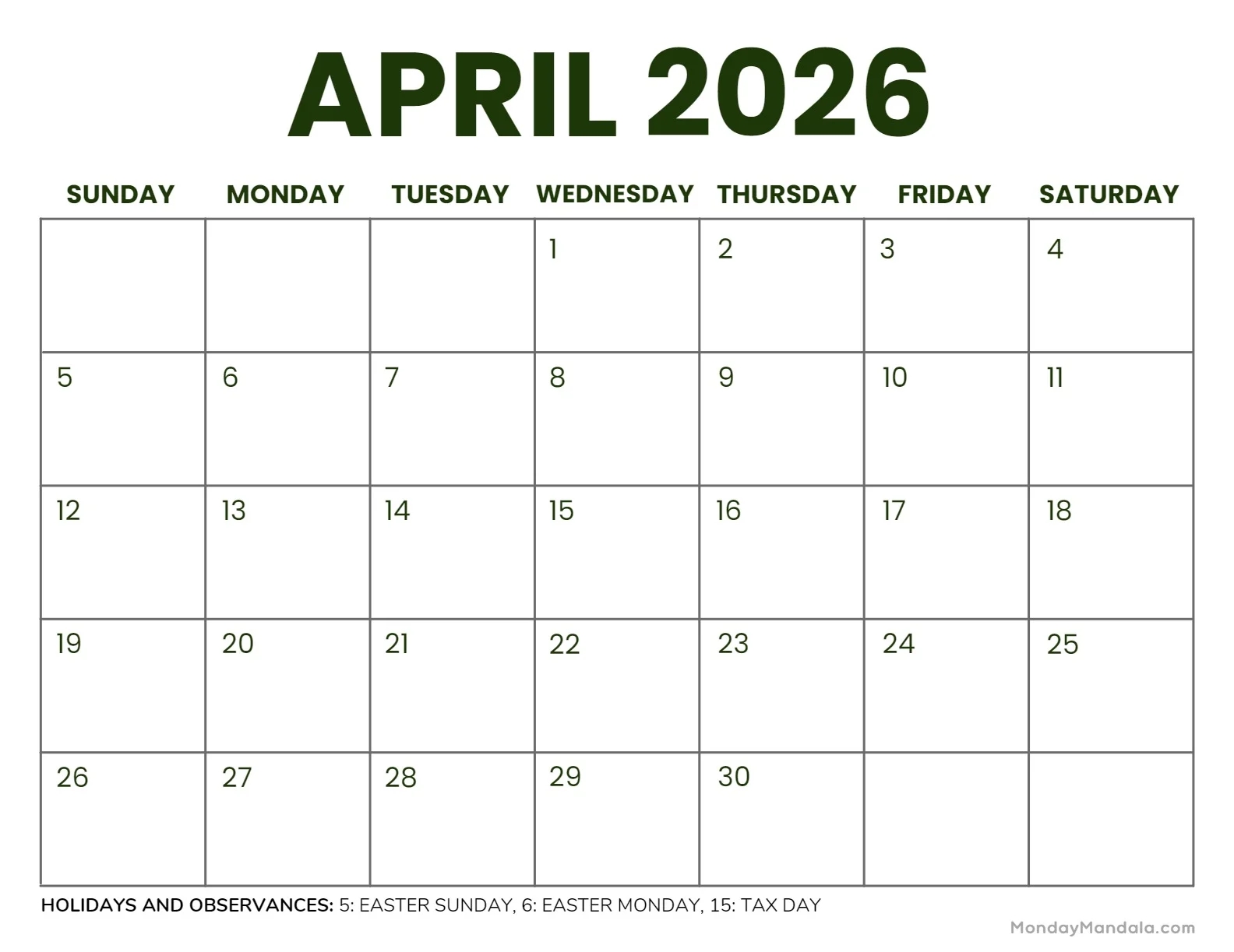 April Calendar 2026 Background