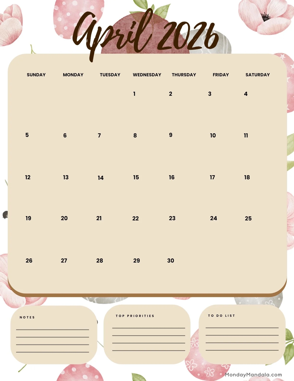 April 2026 Calendars Free PDF Printables 