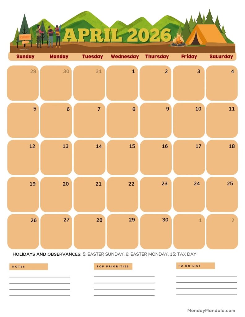 April 2026 Calendars Free PDF Printables