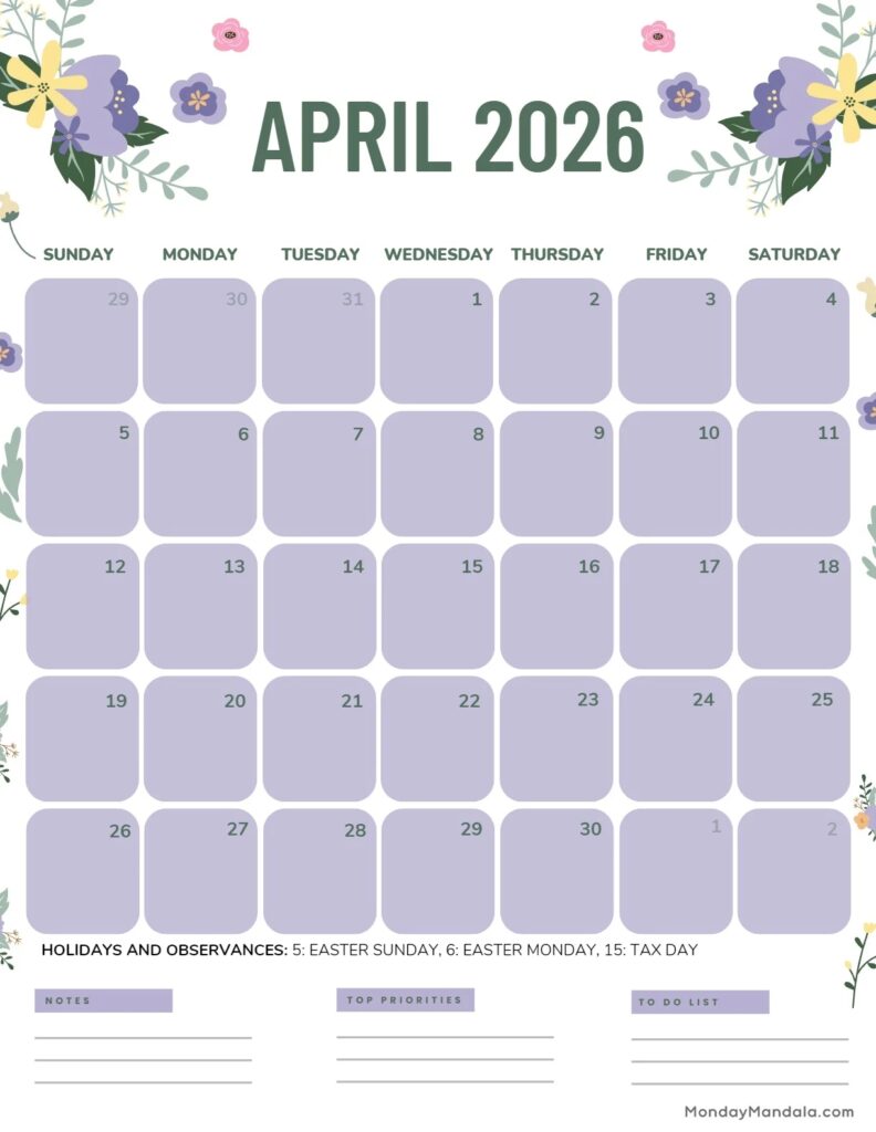 April 2026 Calendars Free PDF Printables