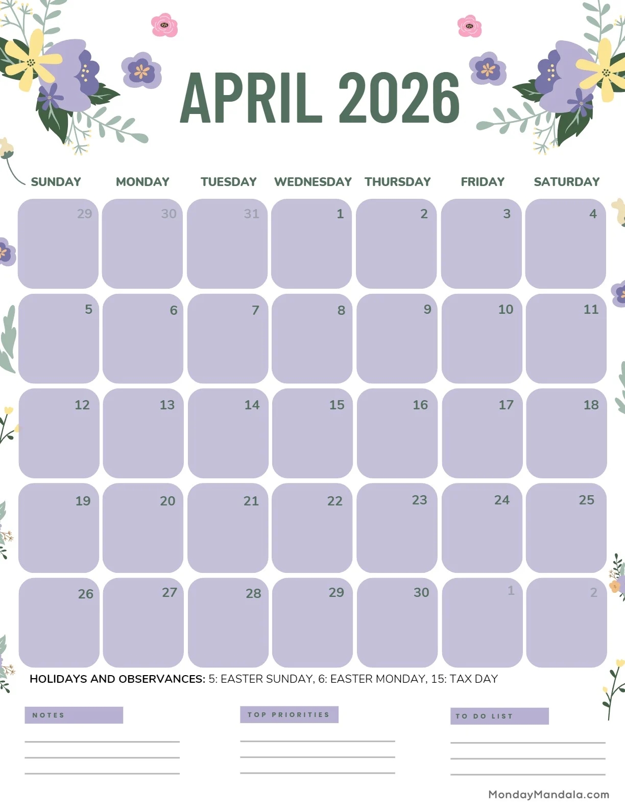 April 2026 Calendars Free PDF Printables 