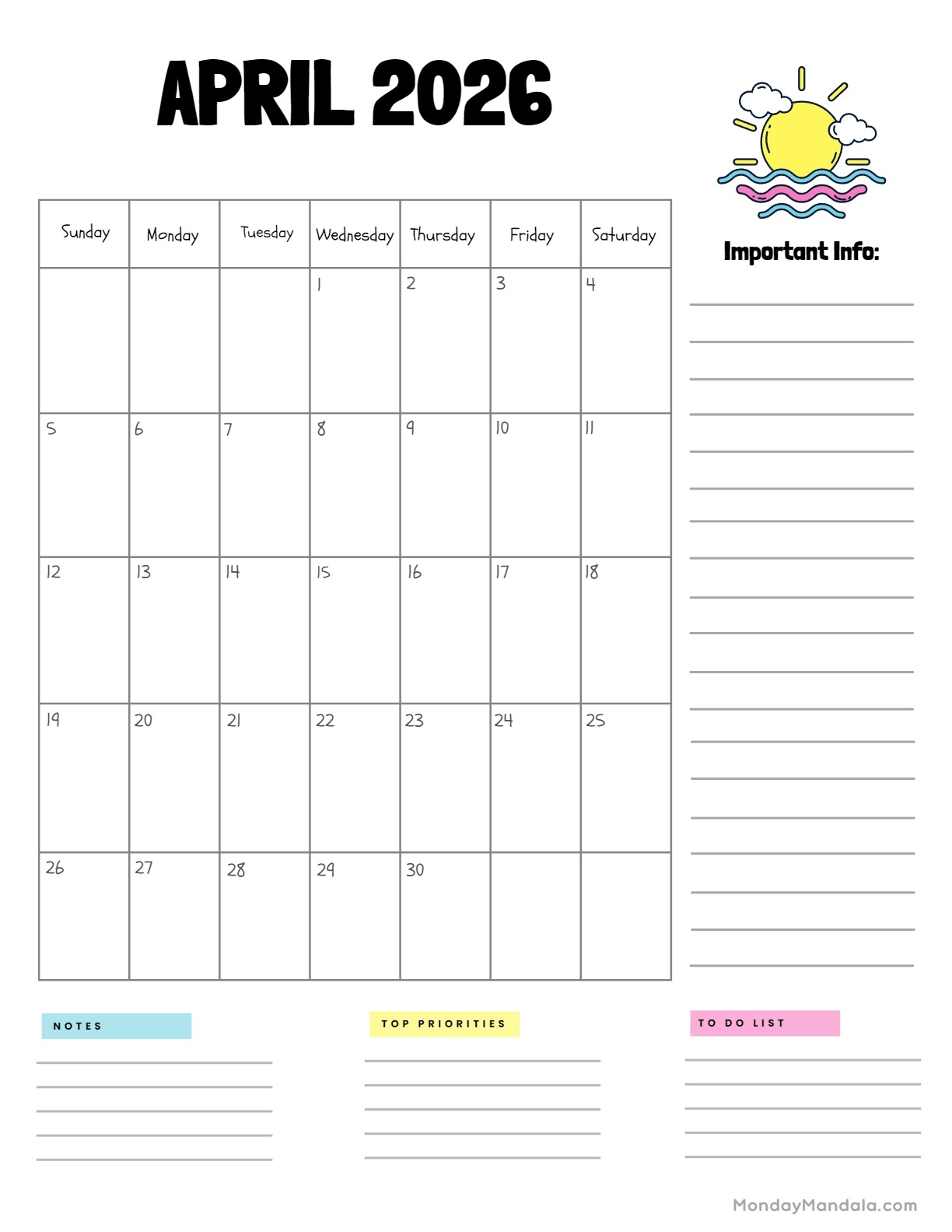April 2026 Calendars Free PDF Printables 