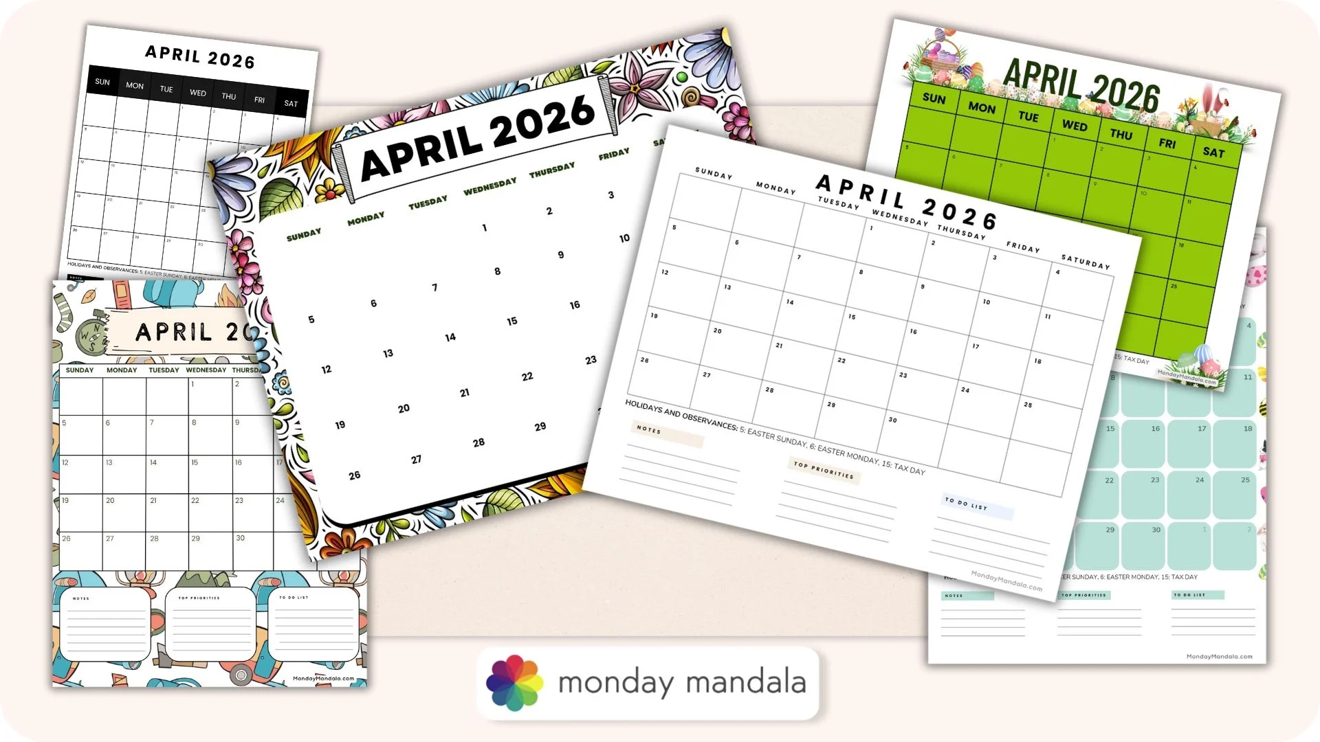 April 2026 Calendars Free PDF Printables 