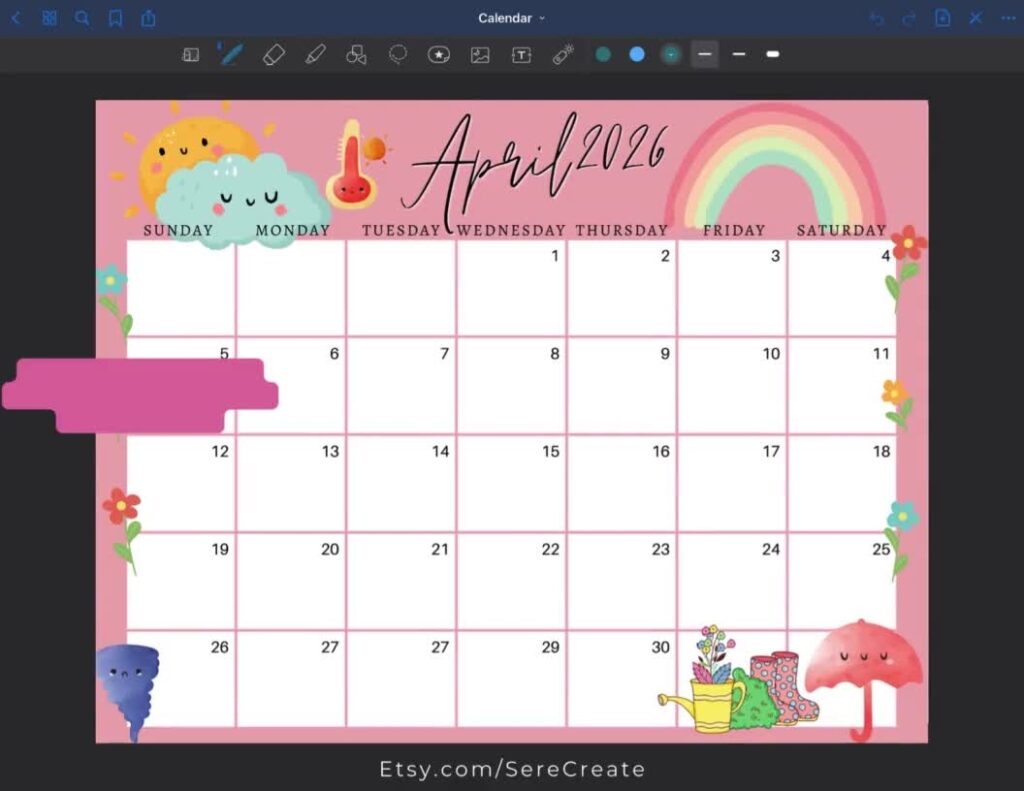 April 2026 Digital Calendar Light Pink Easter Sunday Editable Fillable Printable Calendar For Planning PDF PNG And JPG Download Etsy