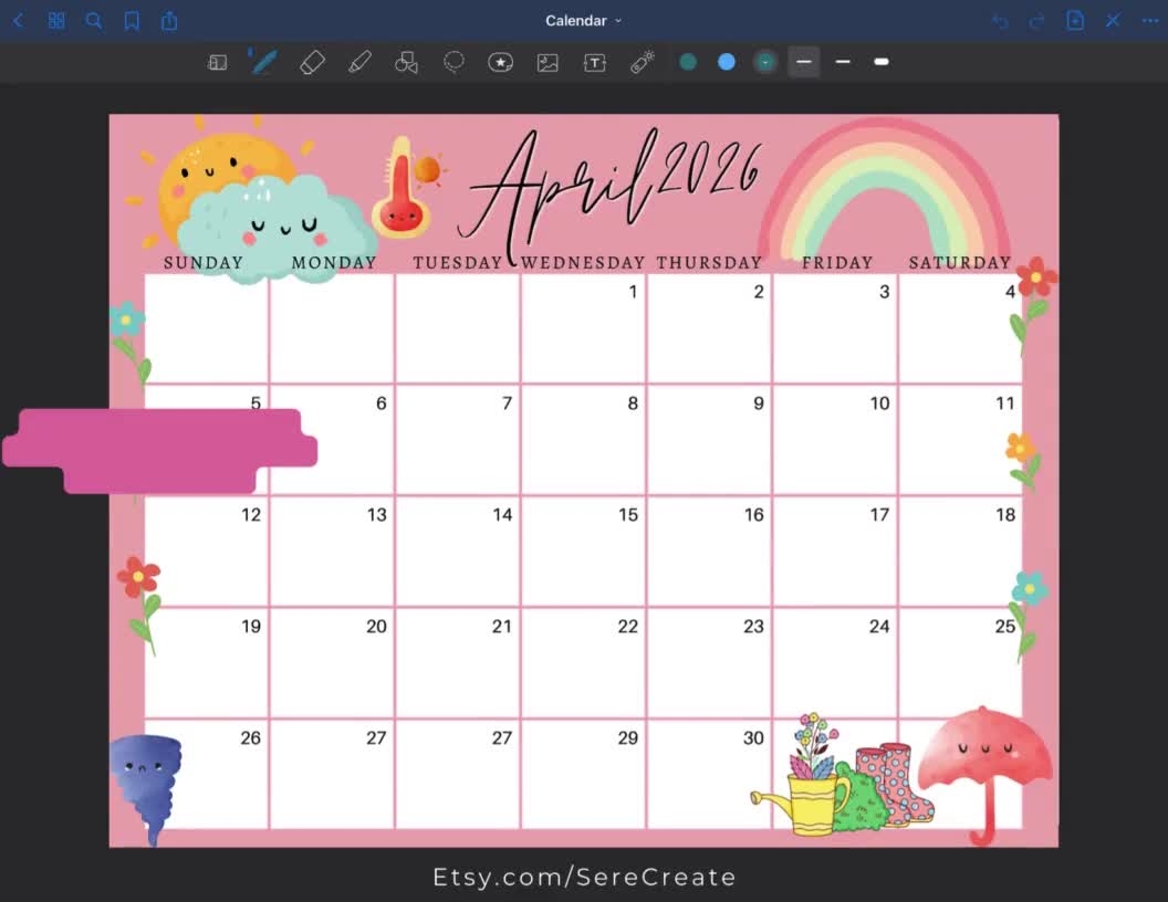 April 2026 Digital Calendar Light Pink Easter Sunday Editable Fillable Printable Calendar For Planning PDF PNG And JPG Download Etsy