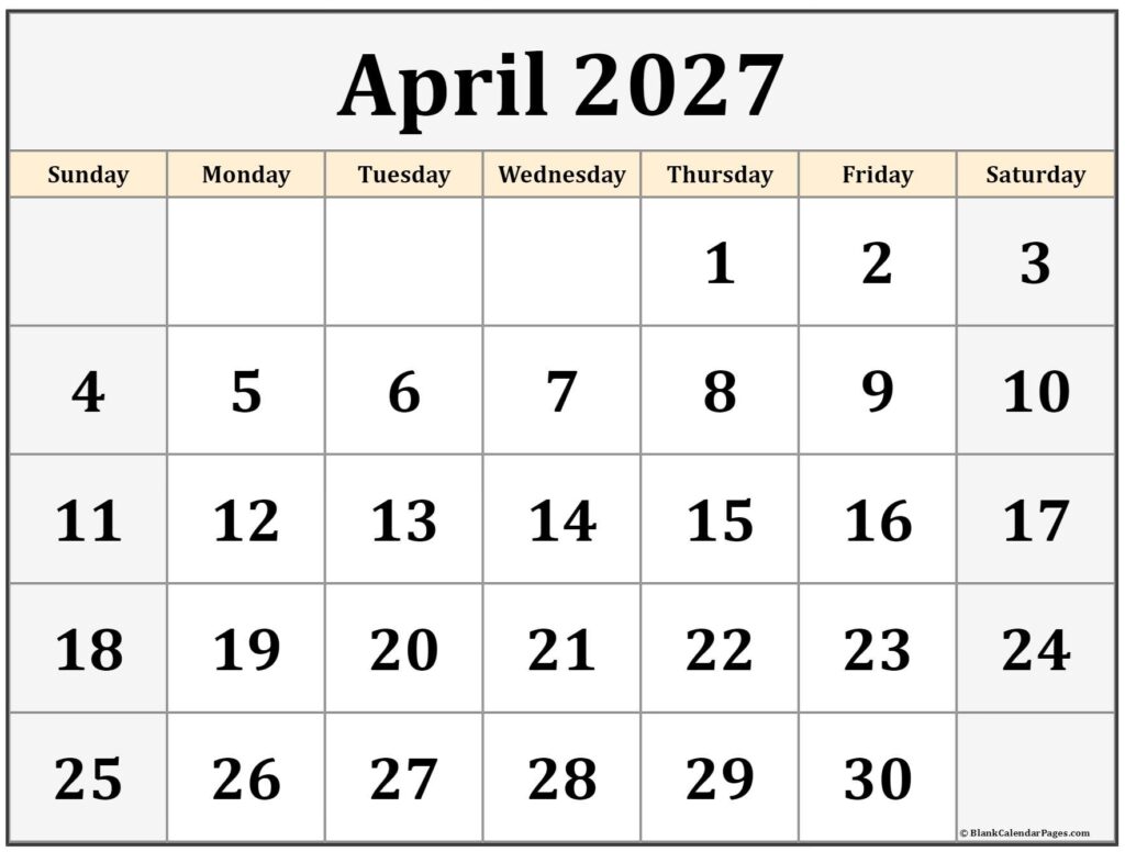 April 2027 Calendar Free Printable Calendars