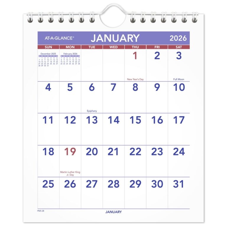AT A GLANCE 2026 Monthly Wall Calendar Mini 6 1 2 X 7 1 2 OfficeSupply