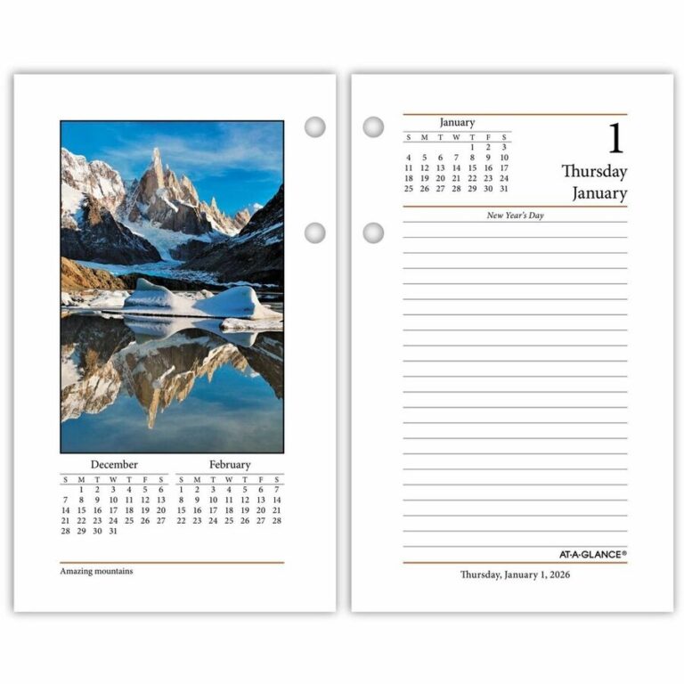 At A Glance Photographic Loose Leaf Desk Calendar Refill Standard Julian Dates Daily 12 Month January 2026 To December 2026 1 Day Double Page Layout 3 1 2 X