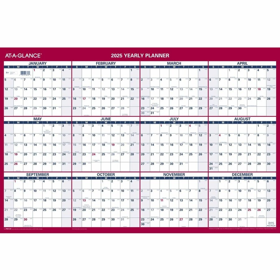 At A Glance Vertical Horizontal Reversible Wall Calendar Large Julian Dates Yearly 12 Month January 2026 To December 2026 36 X 24 Sheet Size White Sheet
