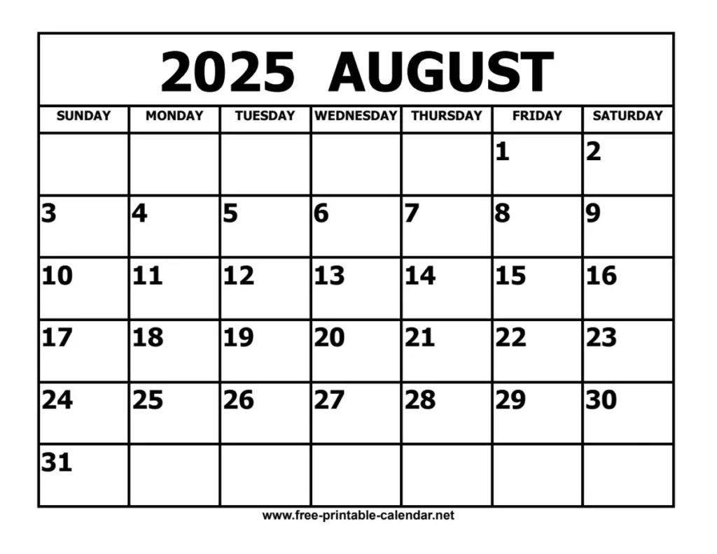 August 2025 Calendar