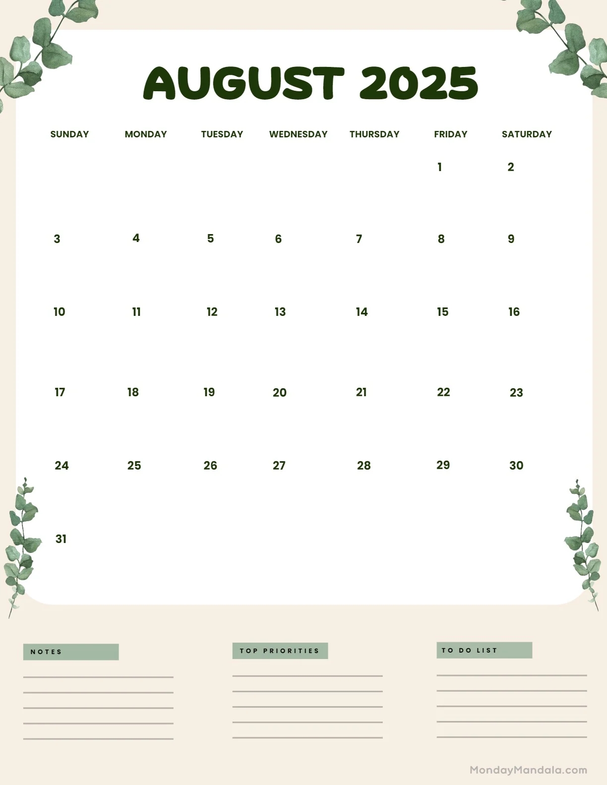 August 2025 Calendar 52 Free PDF Printables 