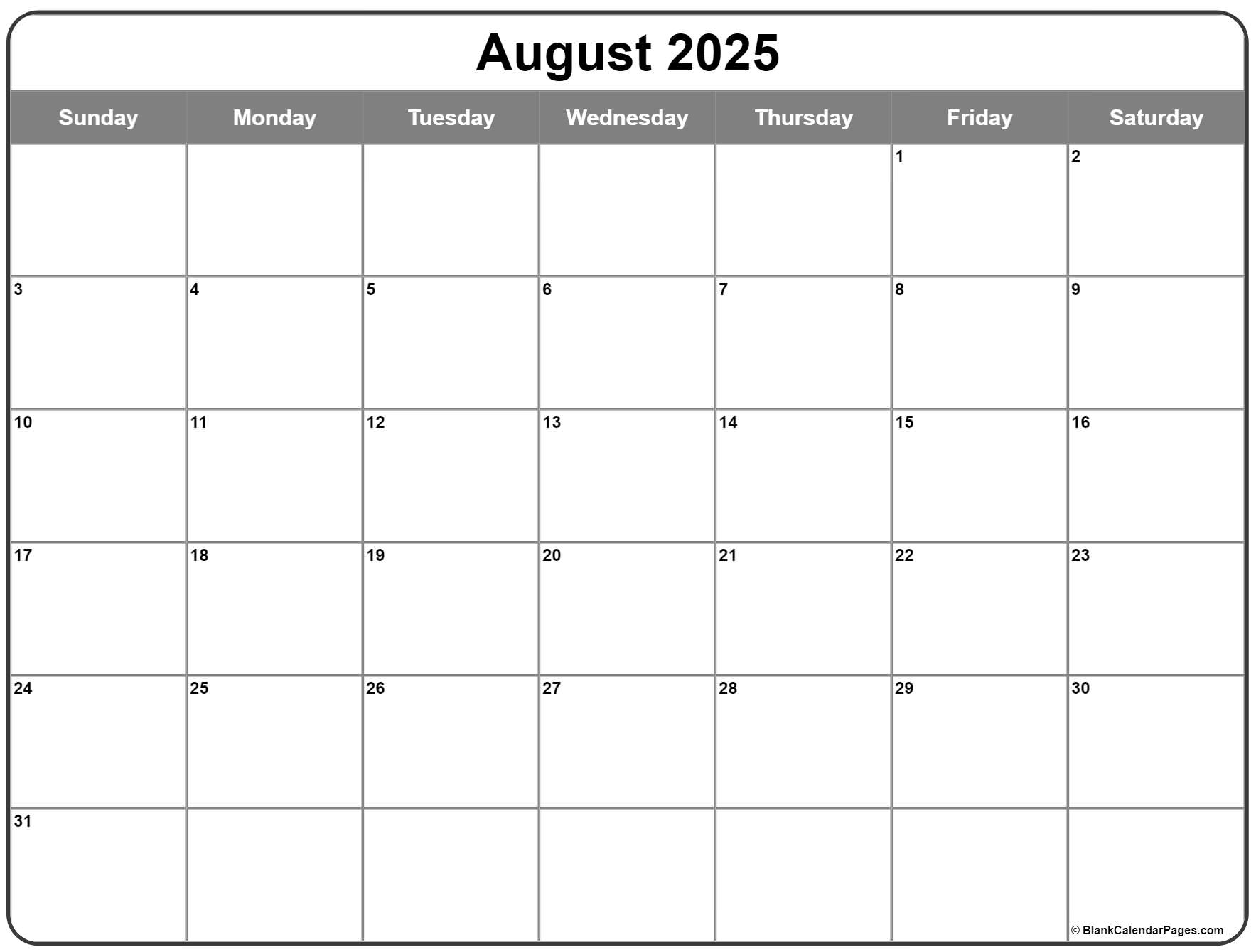 August 2025 Calendar Free Printable Calendars August 2025 Calendar Free Printable Calendars