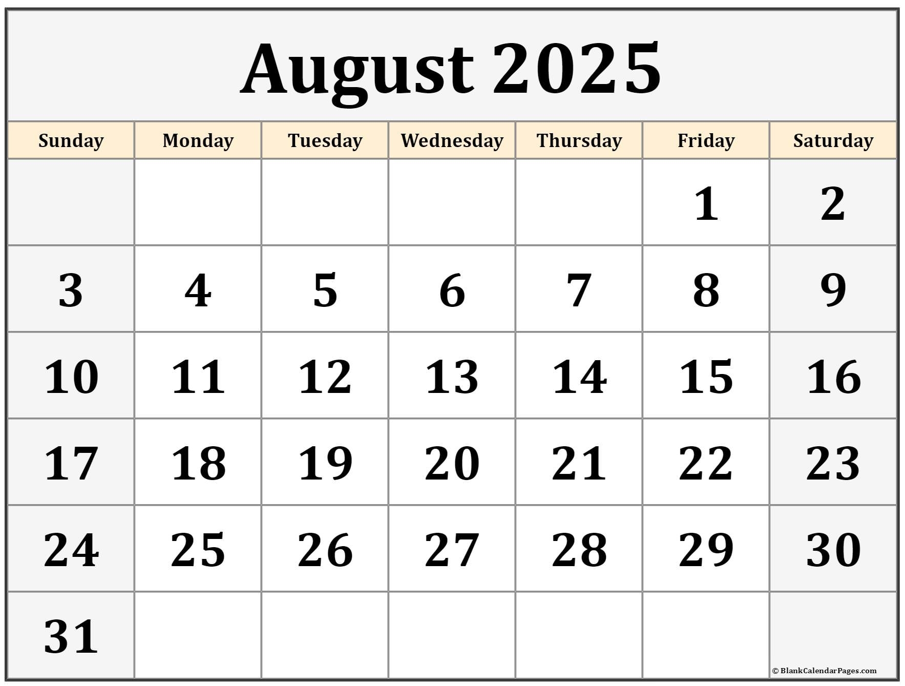 August 2025 Calendar Free Printable Calendars