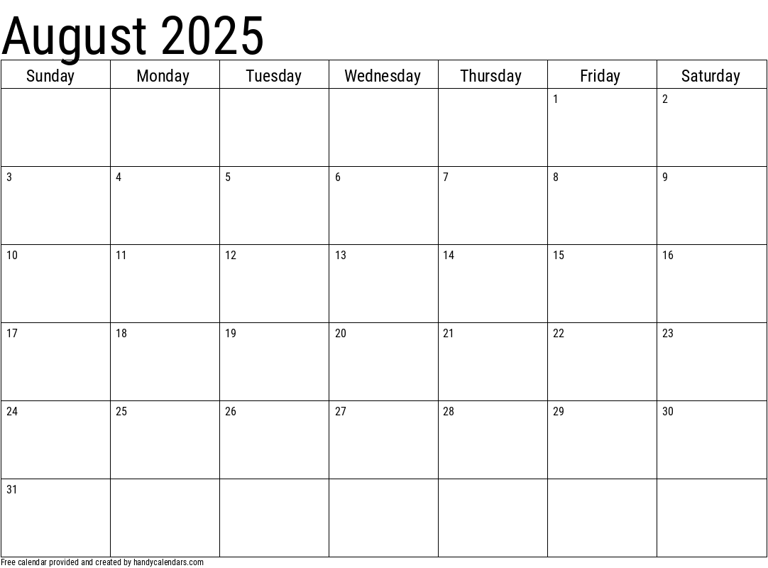 August 2025 Calendar Handy Calendars