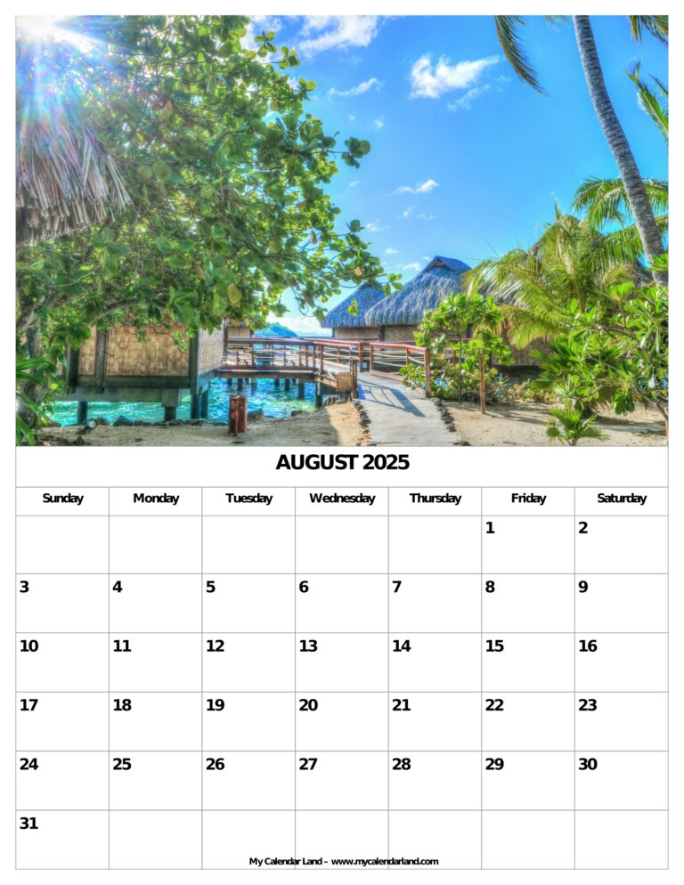 August 2025 Calendar My Calendar Land