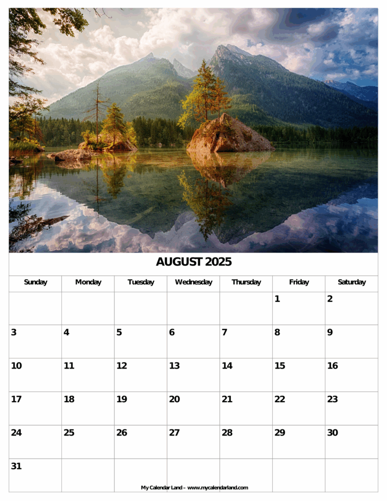 August 2025 Calendar My Calendar Land