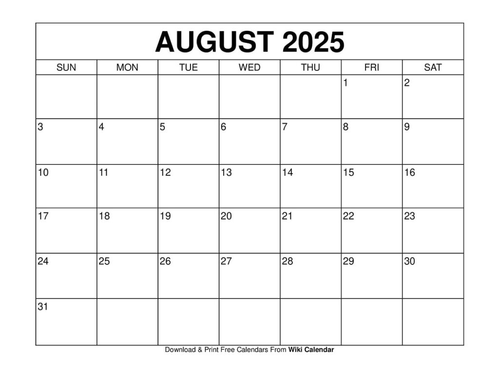 August 2025 Calendar Printable Templates More