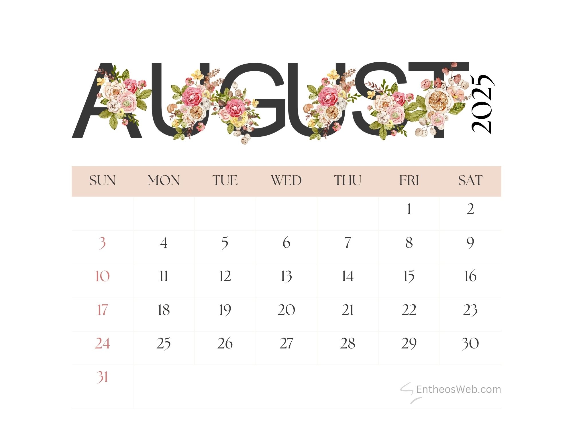 August 2025 Calendar Printables EntheosWeb