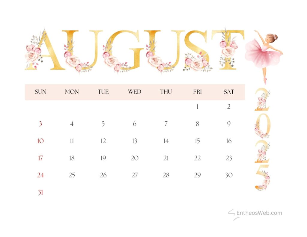 August 2025 Calendar Printables EntheosWeb