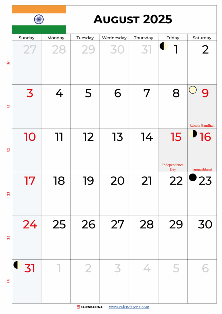 August 2025 Calendar With Holidays India