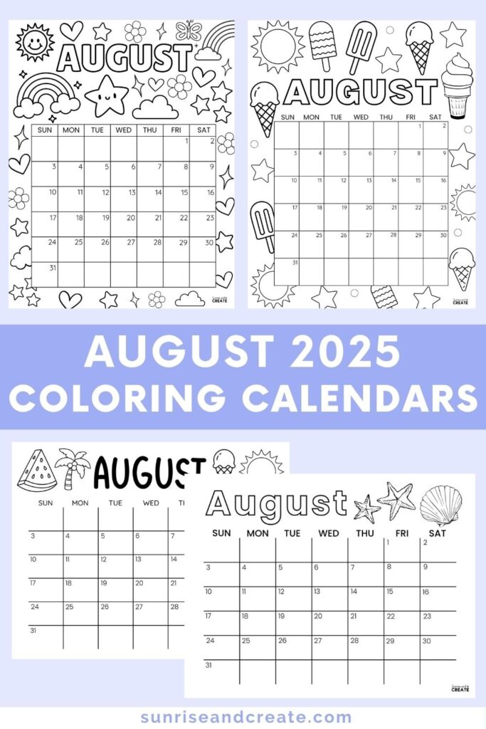 August 2025 Coloring Calendars Free Printables