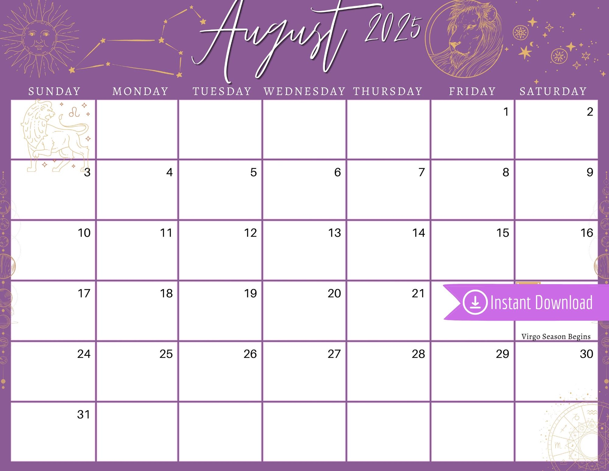 August 2025 Digital Calendar Purple Leo Astrology Planner Editable Fillable Printable Calendar For Planning PDF PNG And JPG Download Etsy August 2025 Digital Calendar Purple Leo Astrology Planner Editable Fillable Printable Calendar For Planning PDF PNG And JPG Download Etsy