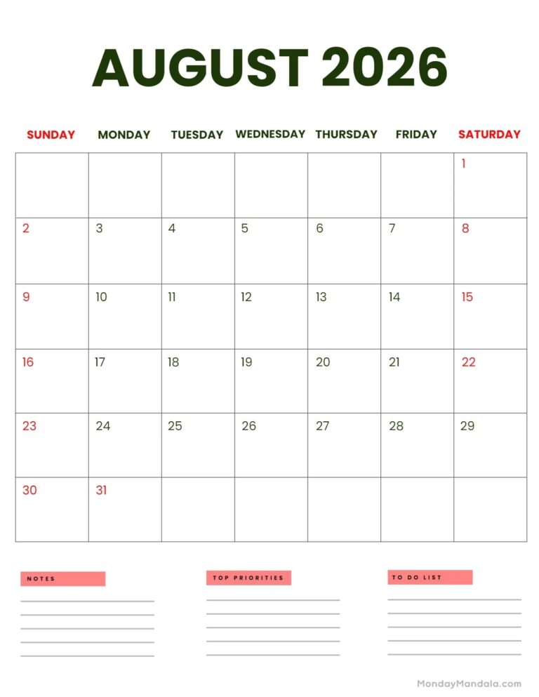 August 2026 Calendars 52 Free PDF Printables 