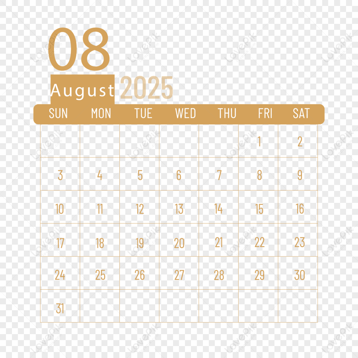 August Calendar Vector PNG Images With Transparent Background Free Download On Lovepik
